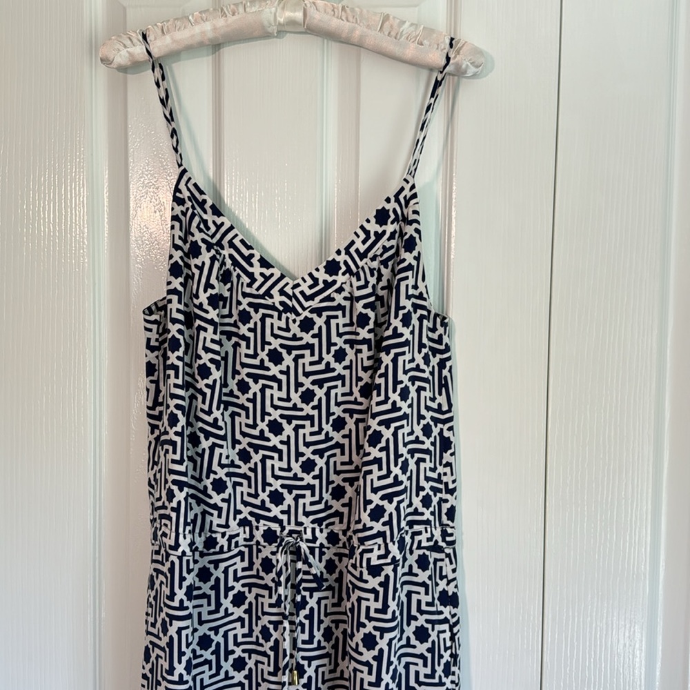 C. Wonder Nautical Navy & White Silk Maxi Dress Spaghetti Strap Tie Waist Size S